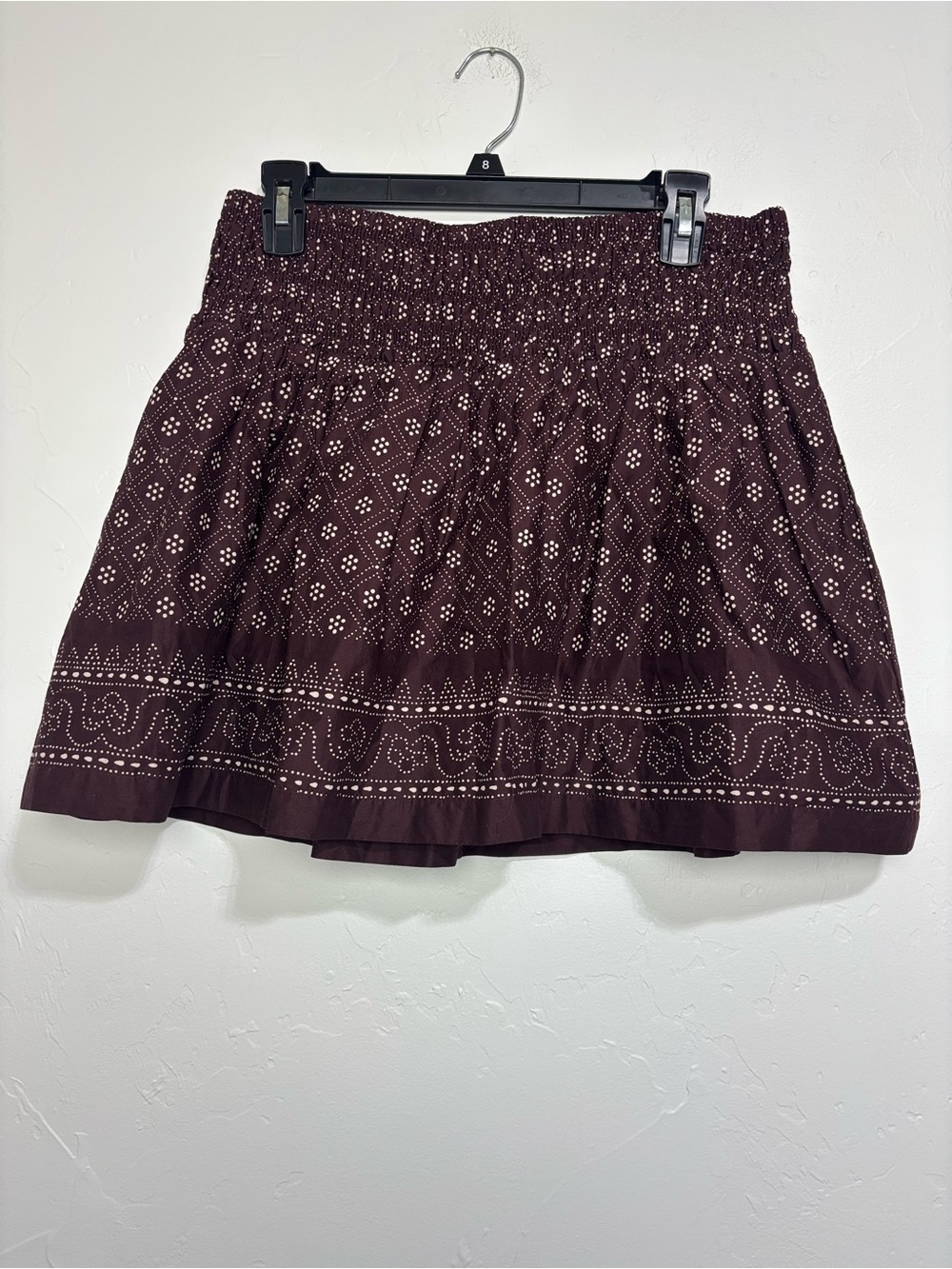 Madewell Women's Ruffled Mini Skirt NEW Large NV213 Cotton Lined Brown Geometric